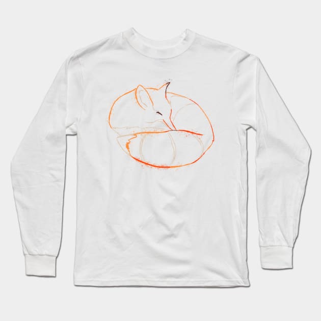 Fox sleepy painting lineart Long Sleeve T-Shirt by Uwaki